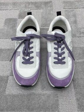 🚩steal CHANEL White and Lavender Leather Suede Sneakers